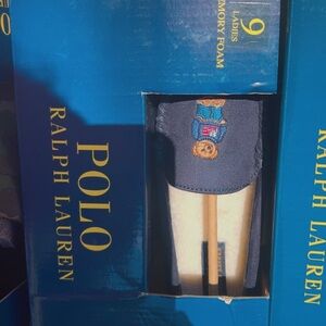 Polo Ralph Lauren Navy Slippers with Bear Embroidery